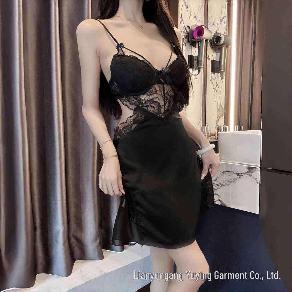 Women's Sexy Lace Nightgown & Robe Set with Spaghetti Straps and Bra Pads