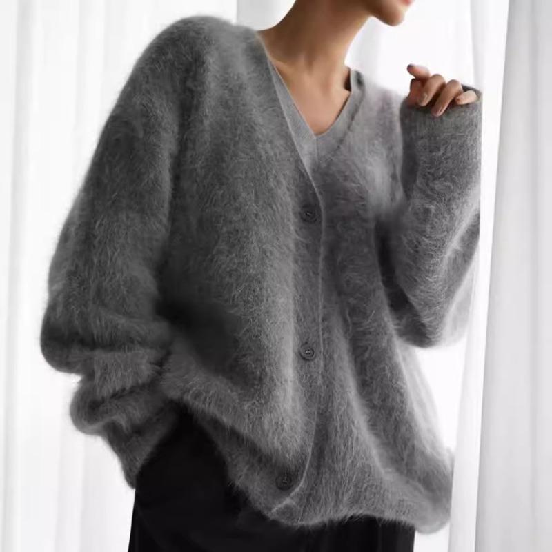 Autumn and Winter Imitation Mink Knitted Sweater Cardigan Lazy Loose Long-sleeved V-neck Sweater Jacket Women
