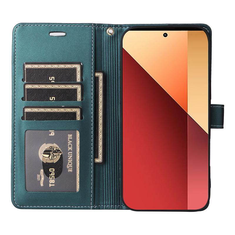Skórzane etui portfelowe typu clamshell dla Xiaomi Redmi 14C 4G 5G 13C 12C 11A, etui z klapką all-inclusive, biznesowe, zewnętrzne, 6 przegródek na karty