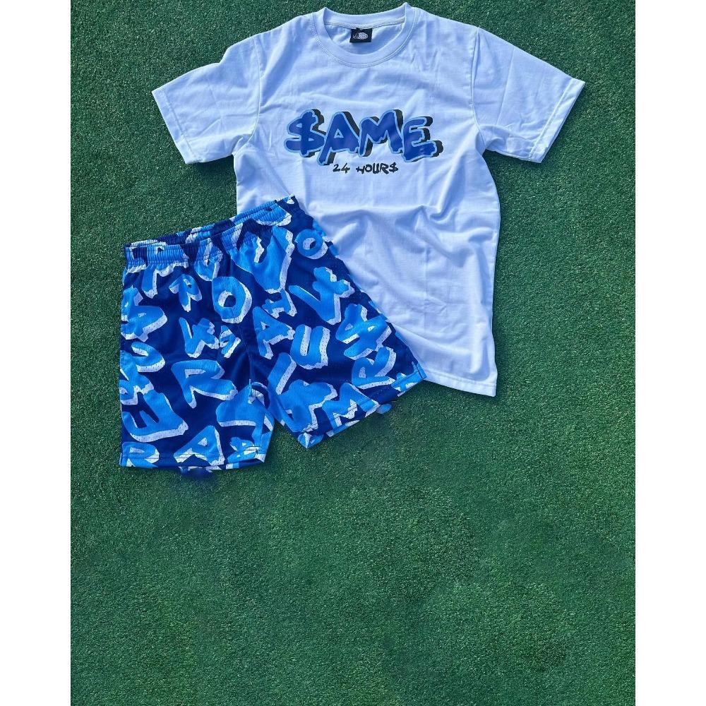 Fashion Men's Summer Set Sportswear 2-piece Set Short Sleeve O Neck Printed T-shirt Shorts Men's and Women's Shorts Set