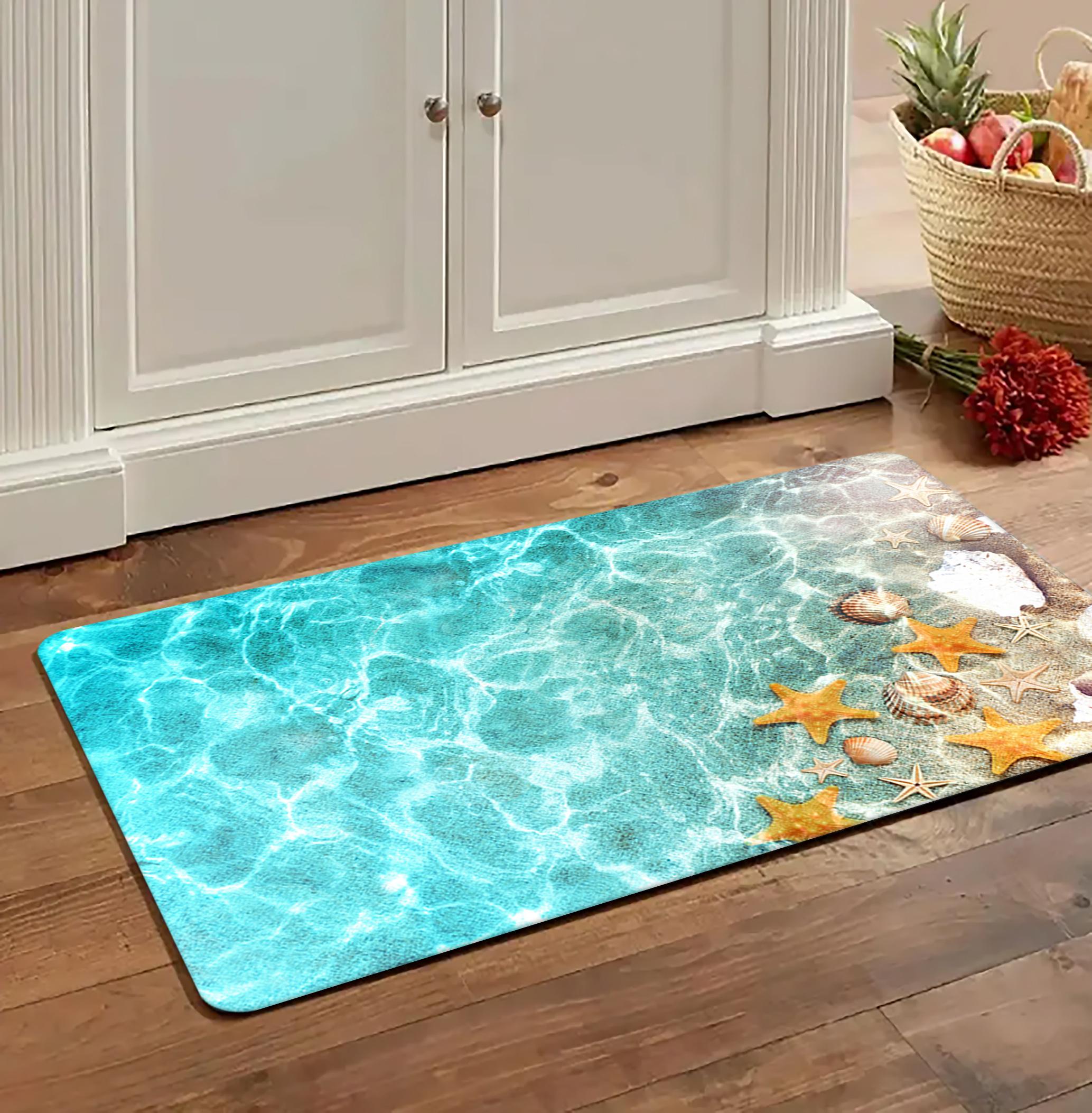 

Ocean Starfish Kitchen Floor Mat Entrance Door Mat Decorations Non-Slip Hallway Balcony Long Rugs Bedroom Bedside Foot Pad 40cm x 60cm