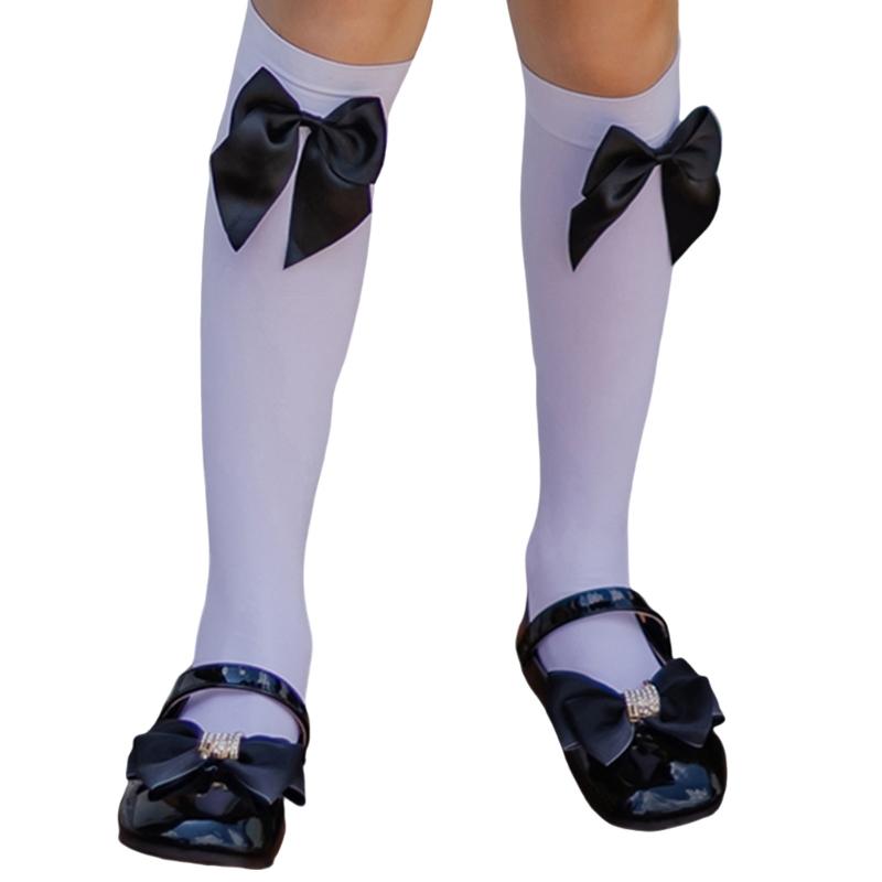 

Sweet Bows Calf Socks Thin Sheer Silk Stockings Lightweight Breathable Knee Highs Socks Student Girls Middle Tube Socks Childrens style чорний