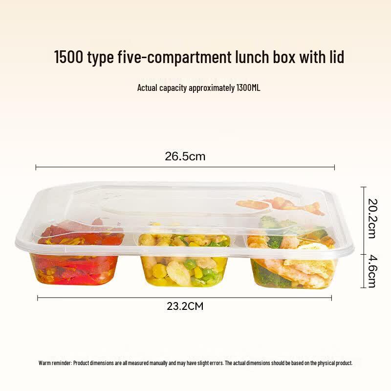 Temeiju Disposable 5-Compartment Meal Prep Containers