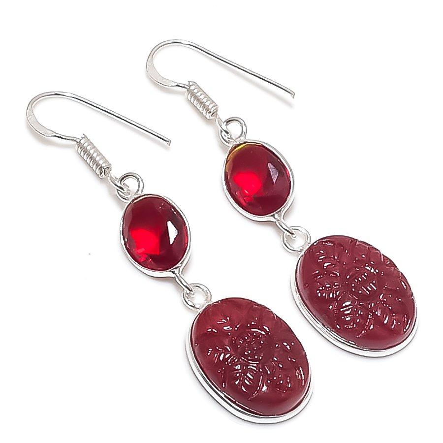 

Натуральный гранат, драгоценный камень гранат, ювелирное изделие из стерлингового серебра 925 пробы, серьга 2,09 d2G05