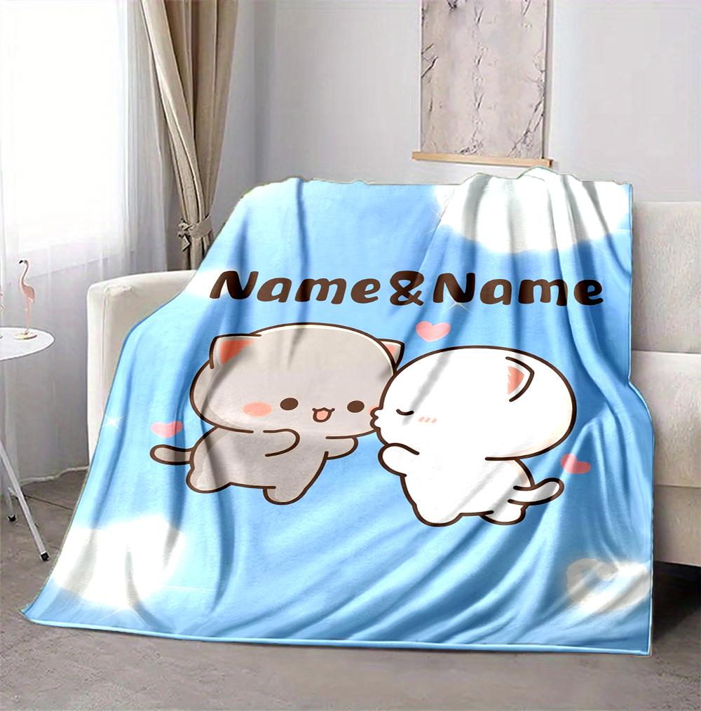 Custom Name Angel Cats Flannel Blanket Throw Blanket Soft Warm Sofa Bed Home Decor Unique Gift