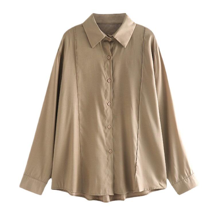 Spring Korean Style Solid Color Long Sleeve Overlap Shirt for Women