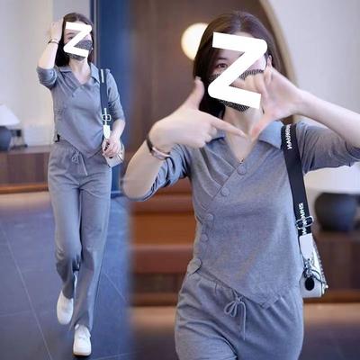 Casual Sportswear Suit for Women, Spring and Autumn Fashion, Loose Sweatshirt, Straight Pants Two-piece Set