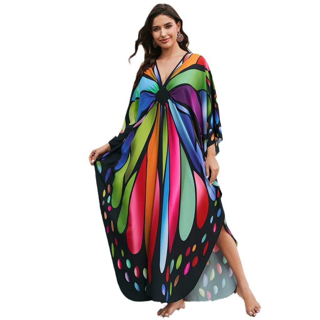Beach blouse positioning print woven holiday robe loose blouse 8759 (41 colors) Y