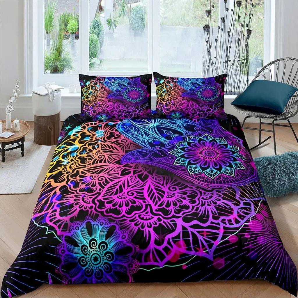 Hamsa Hand Bettbezug King Queen Boho Schwarz Gold Glückshand Fatima Bettwäsche Set Hippie Paisley Tribal Polyester Steppdeckenbezug