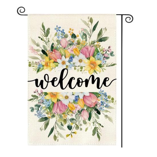 Hello Spring Floral Garden Flag 12x18 Inch Double Sided Colorful Flowers