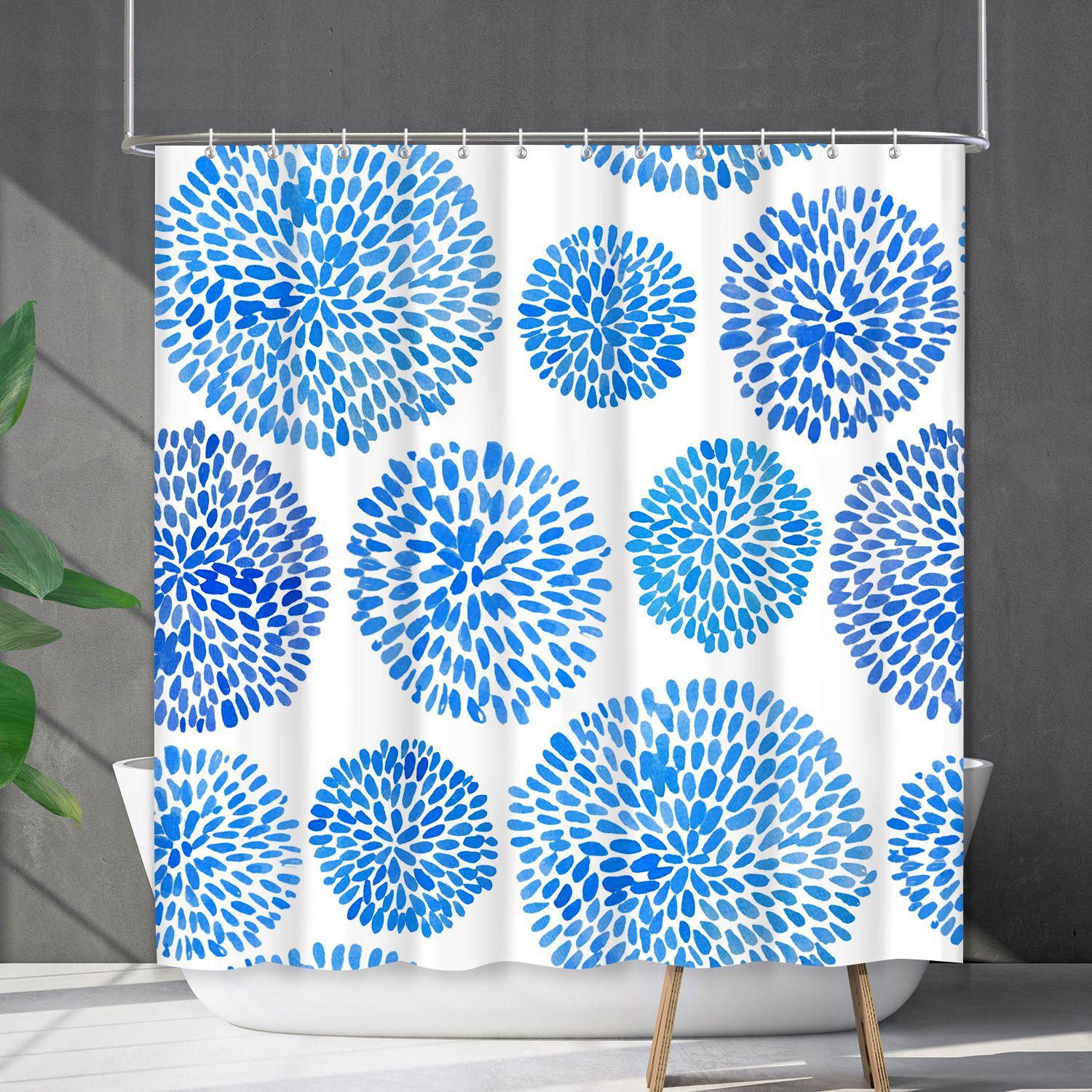 

Shower Curtain Waterproof And Mildew-Proof 3D Digital Printing Plant Bohemian Printing Shower Curtain Partition Free Of Punching shower curtain 90*90