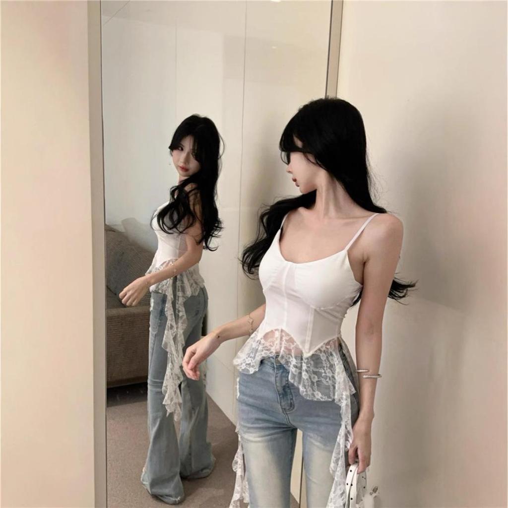 Französischer Chic Slim Fit Spitzen-V-Ausschnitt Camisole - Damen Vielseitiges Kurzes Oberteil