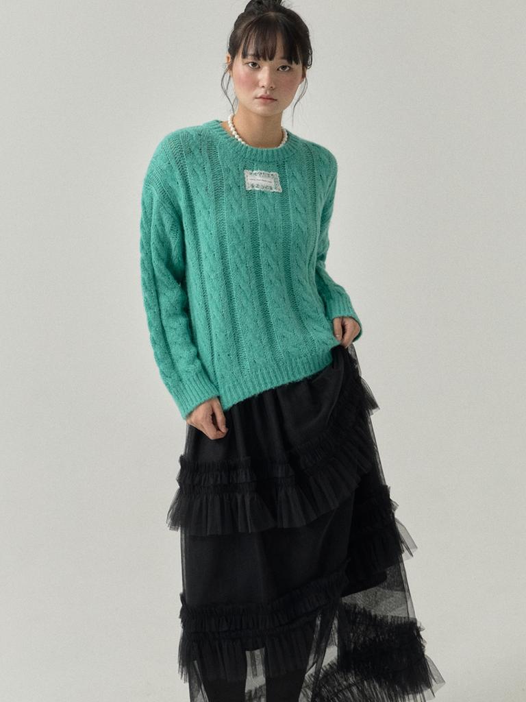 SORRY, TOO MUCH LOVE Classic Cable Wool Blend Knit_Mint_Green
