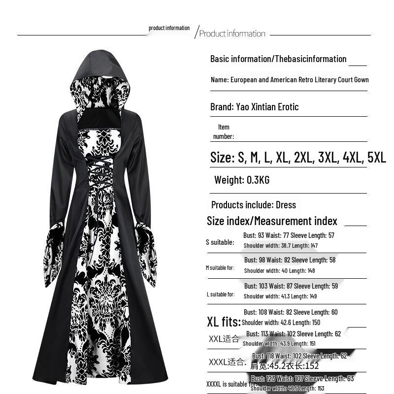 

Hooded Vintage Long Sleeve Medieval Court Dress for Women Medium