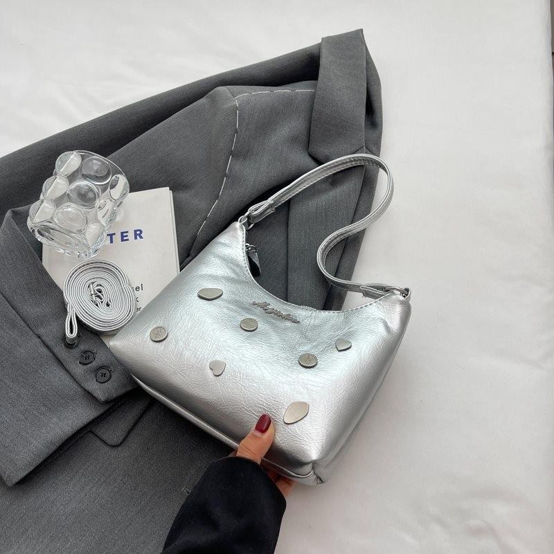 

Trendy Small Silver Crossbody Bag For Women Featuring Chic Dumpling Style And Soft Material Silver