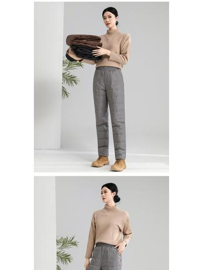 2026 Winter Women's Windproof Down Pants: Warm, Thick, Straight-Leg Outdoor Wear for Middle-Aged and Elderly