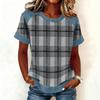Women Denim Collar Patchwork Stitching Sweatshirt Casual  Printed Pullover Short Sleeve Shirts