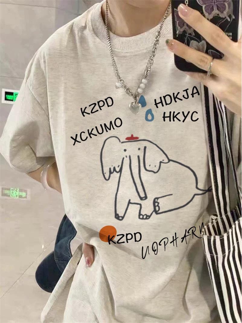 

Women s 2025 Cartoon Print Heavyweight Short Sleeve T-Shirt XL хизер серый