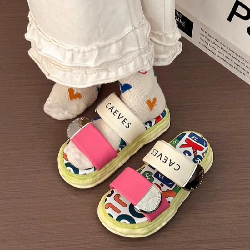 Fashion Comfort Women's Sandals Fashion Cute Cartoon Bear One-word Buckle with Velcro Sandals Womens Beach Cool Slippers Sandalias Mujer