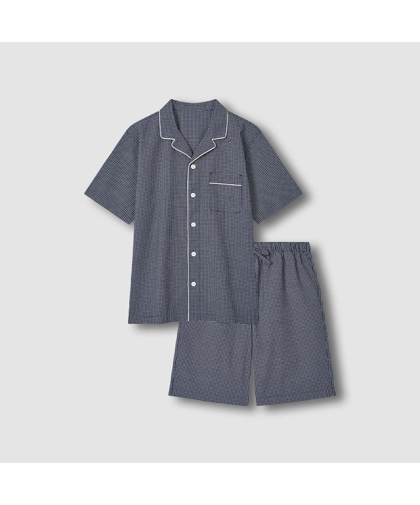 Jaju Men'S Seersucker Pattern Knee-Length Pajama Set_Light Navy