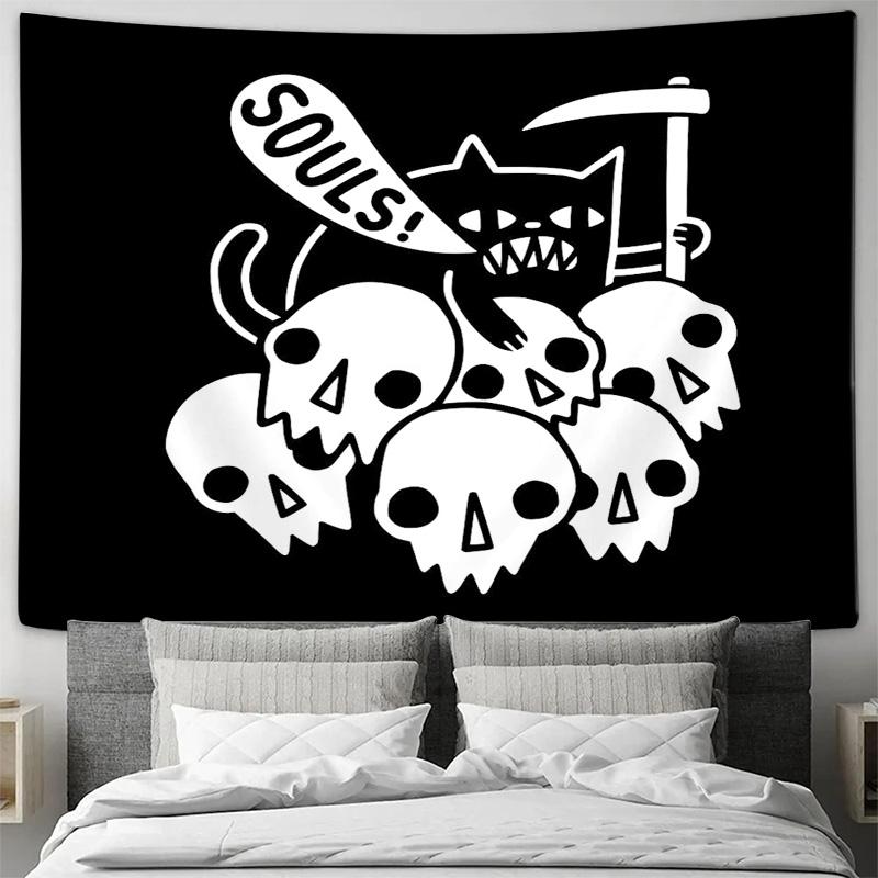 Gothic Tapestry Black Cat Halloween Decor Room Divider Wall Hanging Spooky Home Decor Witchy Aesthetic Room Decor Dark Academia