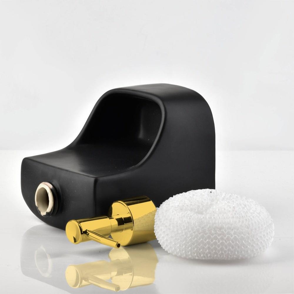 * Kitchen Dishwashing Liquid Dispenser Sponge Container Scourer Black Gold