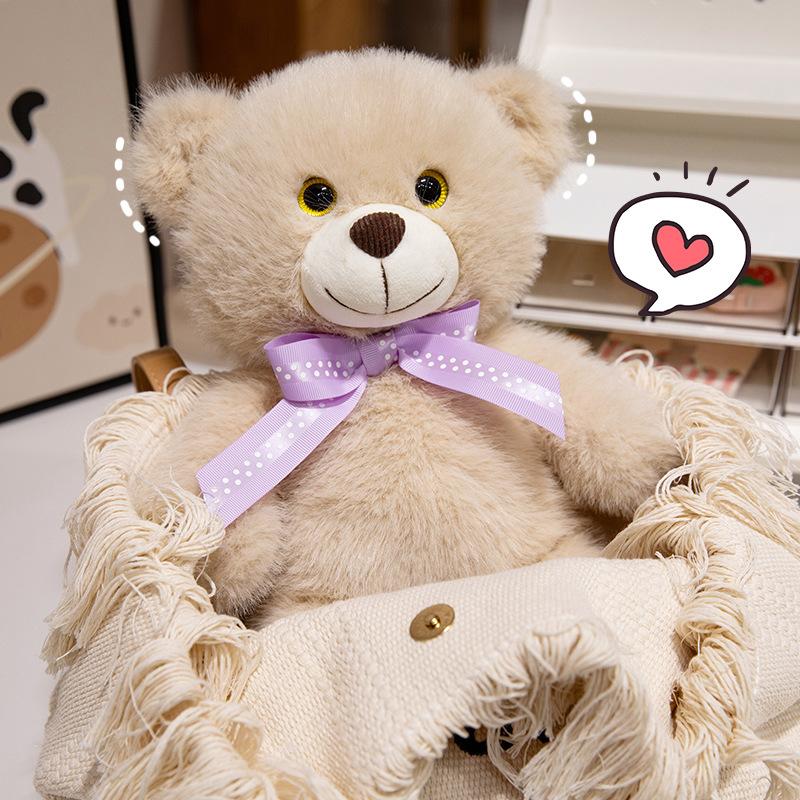 New Cute Three-color Bow Tie Bear Plush Toy Bow Bear Doll Children Comfort Doll Birthday Gift