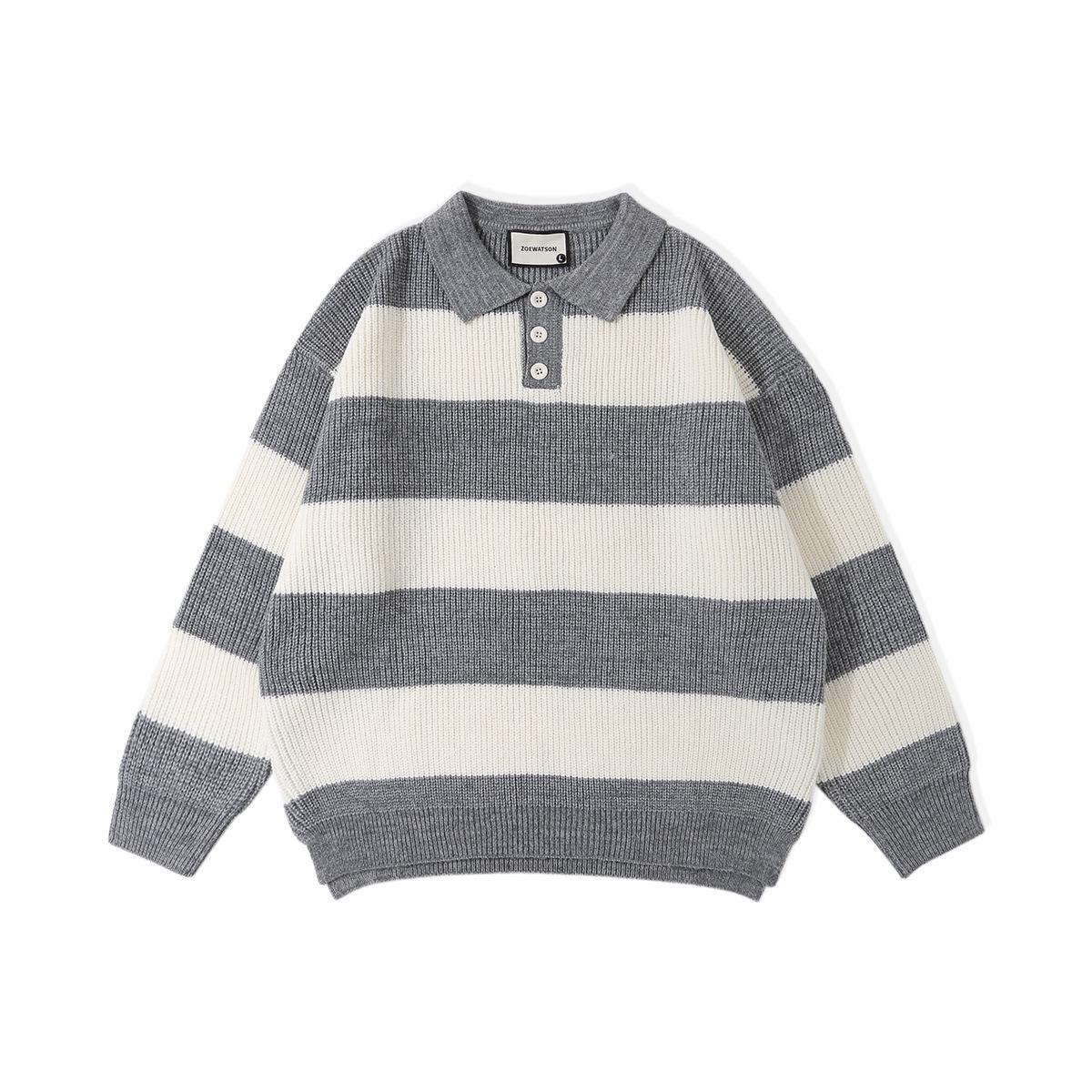 

Men s Autumn & Winter Striped Knit Polo Sweater - Loose Fit, Lazy Style Lapel Jacket 3XL сірий колір