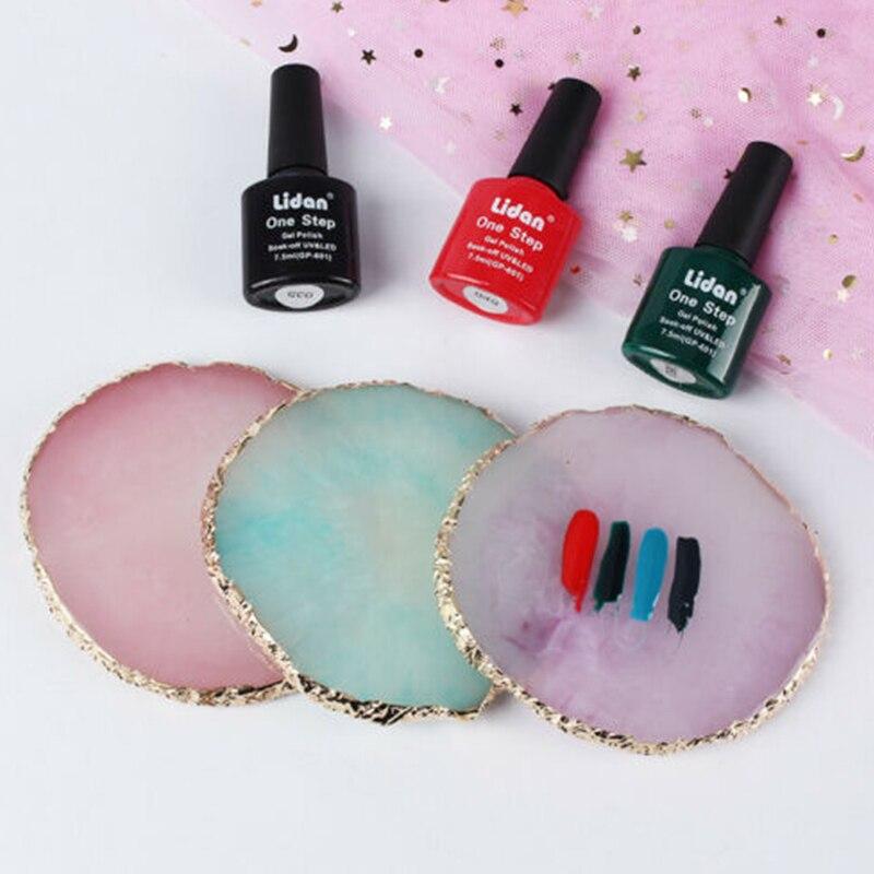 Resin Nail Art Painting Gel Palette DIY Manicure Accessories Tools Golden Edge Polish Agate Mix Stir Crystal Gem Plate
