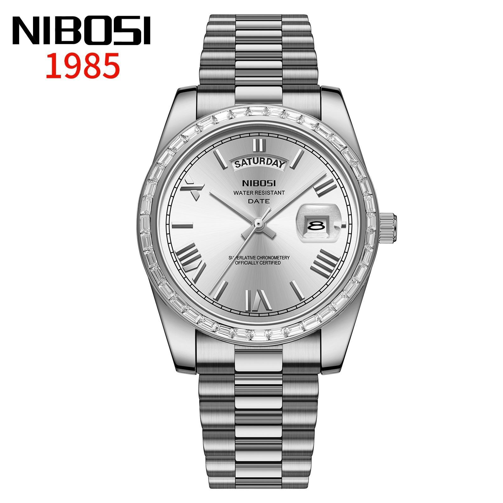 

NIBOSI Mens Business Sports Quartz Watch Classic Waterproof Calendar Creative Clock Male Personalized Wristwatch срібний/білий