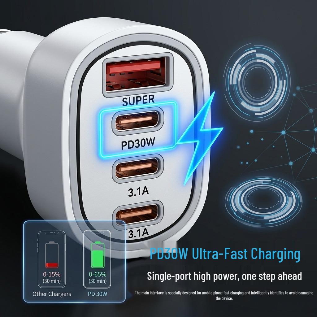 80W Multi-Port PD & QC3.0 Car Cigarette Lighter Charger, 3 Type-C Fast Charging Converter, 12V/24V Universal.
