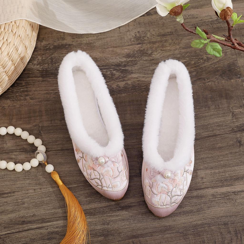 [Fragrant Soft Cotton Shoes] 2024 Winter New Products Old Beijing Embroidered Shoes Han Elements Ethnic Style Hanfu Velvet Cotton Shoes