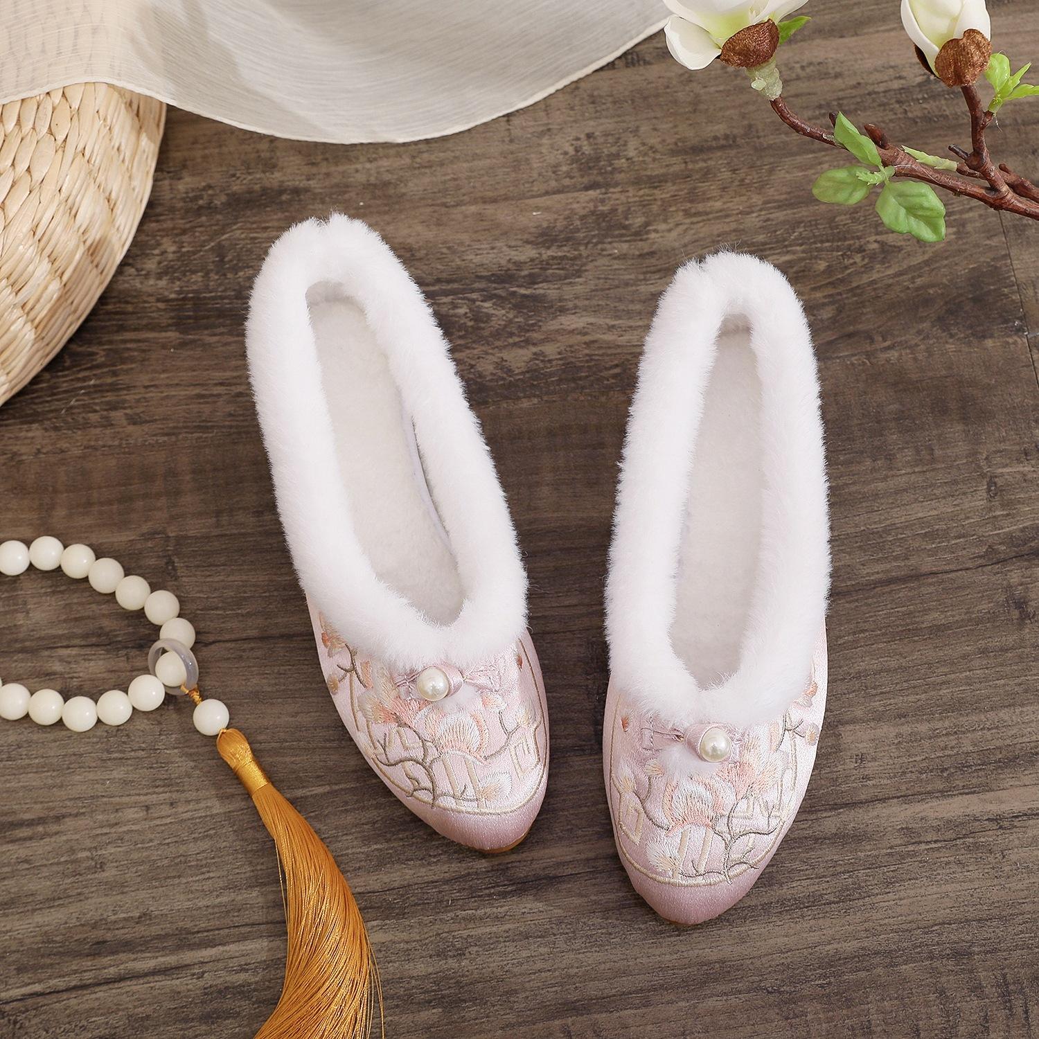 

[Ароматные мягкие хлопковые туфли] 2024 зимние новые товары старые пекинские вышитые туфли элементы хань этнический стиль ханьфу бархатные хлопковые туфли 40 розовый