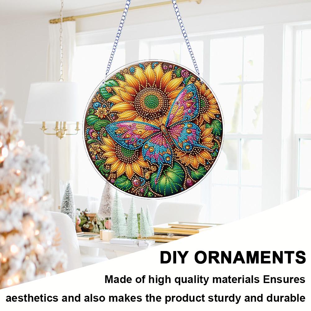 Flower Bird Theme 2D/Flat DIY Hanging Diamond Art Kits Rhinestone Diamond Art Window Pendants Window Hanging Art for Home Decor