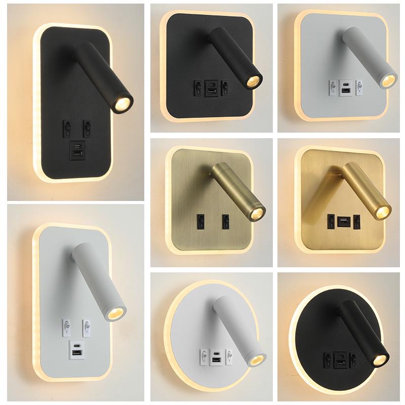 Applique Murale LED Ronde Minimaliste avec Interrupteur et Port de Chargement USB pour Chambre à Coucher Lecture