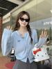 Women's Petite Gray Knit Cardigan - Embroidered Academy Style, New Spring/Summer 2025 Collection