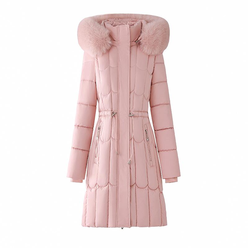 Zahraniční obchod zimní bavlněná dámská nová středně dlouhá korejská verze pas zateplená bavlněná bunda nový bavlněný kabát velký kožešinový límec