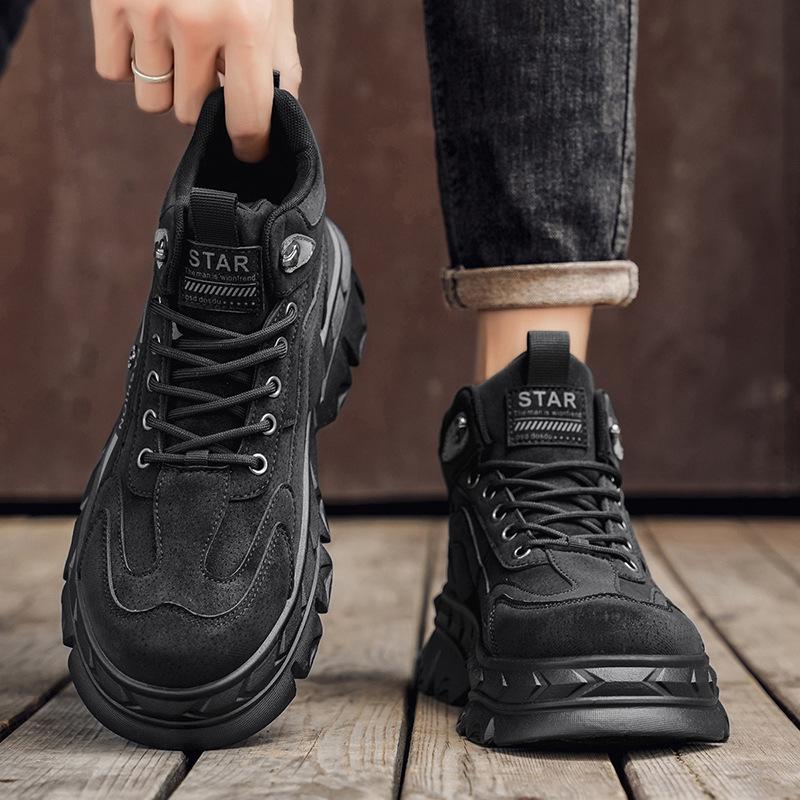 Autumn outdoor mountaineering non-slip and wear-resistant labor insurance shoes sports platform heightening black Martin boots