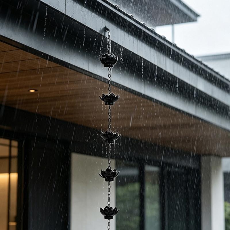 Catena Acqua in Ferro Robusto a Forma di Fiore per Grondaia Tetto Decorativa Funzionale Giardino Esterno Dispersione Acqua Piovana