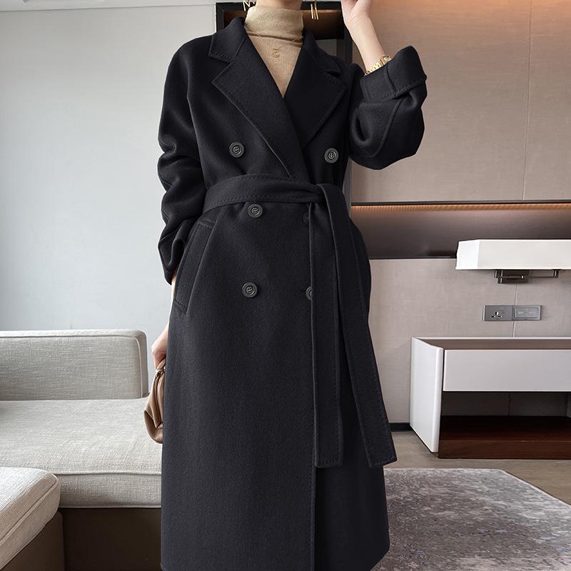 Camel Double-Faced Women’s Long Cashmere Wool Coat - 15% Cashmere, 85% Wool, New for Autumn/Winter 2024.