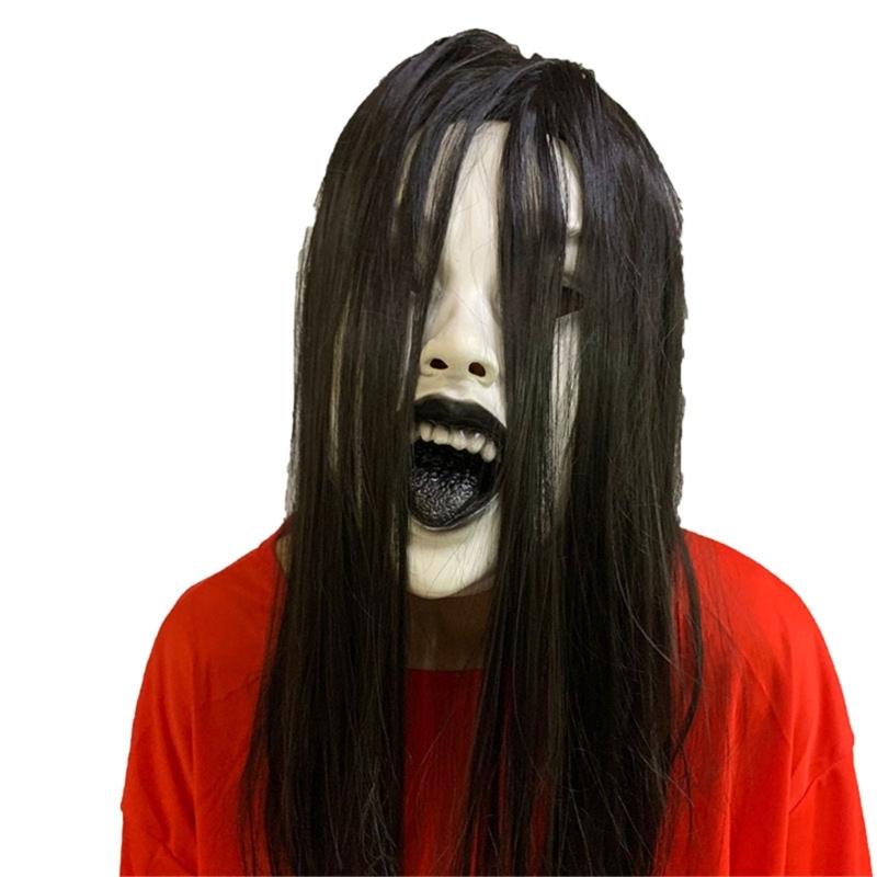Women Creepier Head Gear Prop Scary Crying Woman Headgear with Long Hair, Halloween Party Cosplays Costume Headwear Prop