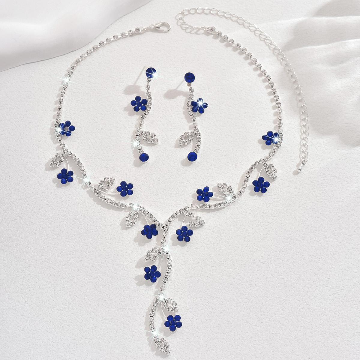 

3 шт. Сексуальный и элегантный набор женских колье и серег с подвеской в виде цветка, нишевый дизайн, аксессуары для платья для вечеринки по случаю дня рождения, свадьбы, банкета 52cm синий