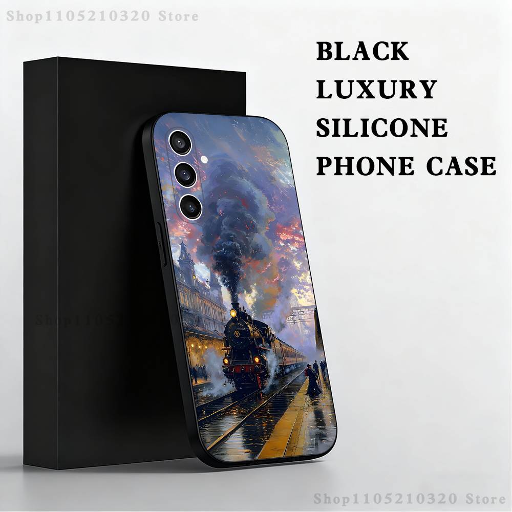 Classic Steam Train Railway Phone Case For Samsung S25,S24,S21,S22,S23,S30,Ultra,S20,Plus,Fe,Lite,Note,10 Black Soft Shell