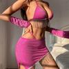Sexy Lingerie Sets Hot Fancy Underwear Club Fashion Four Piece Set Rhinestone Tassel Sleeveless Bra Thong Skirts Erotic Costumes