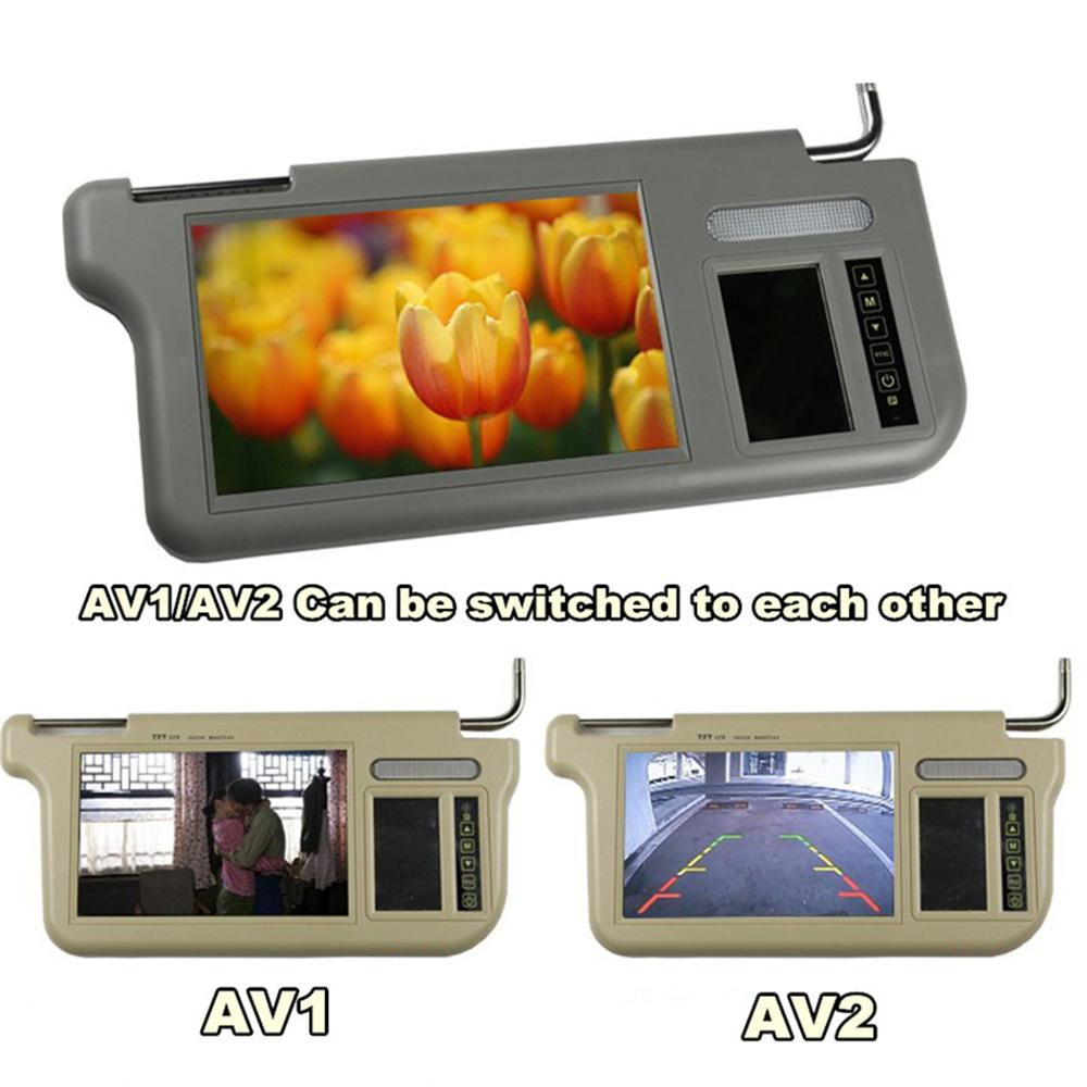 7" Gray Car Left Sun Visor Rear View Mirror Screen LCD Monitor 2 Channel Video
