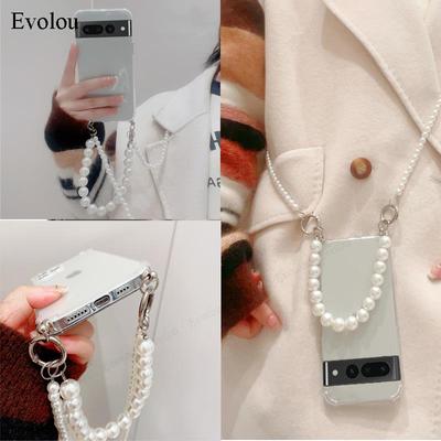 Custodia trasparente antiurto con cordino e tracolla a catena con bracciale di perle per Google Pixel 9 Pro 8A 8 Pro 7A 7 Pro 6Pro