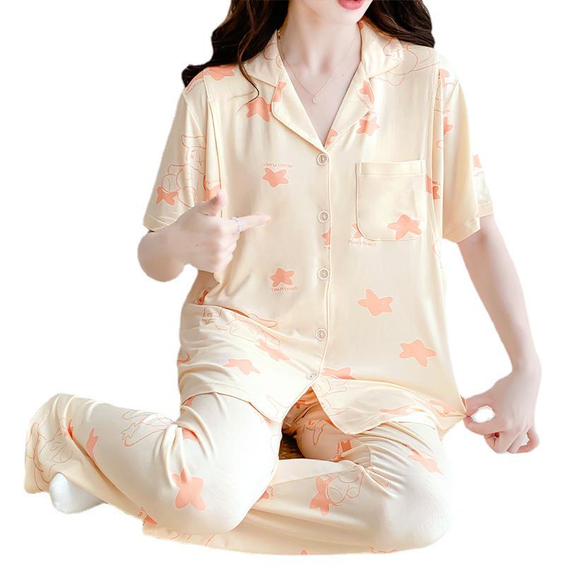 Plus Size Modal Cotton Maternity Pajamas - Short & Long Sleeve with Breast Pads for Nursing Moms