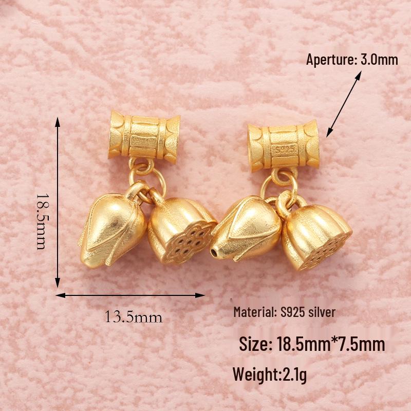 S925 Silver Tulip, Lily, and Lotus Seed Pod Dangle Pendant for DIY Bracelets & Necklaces