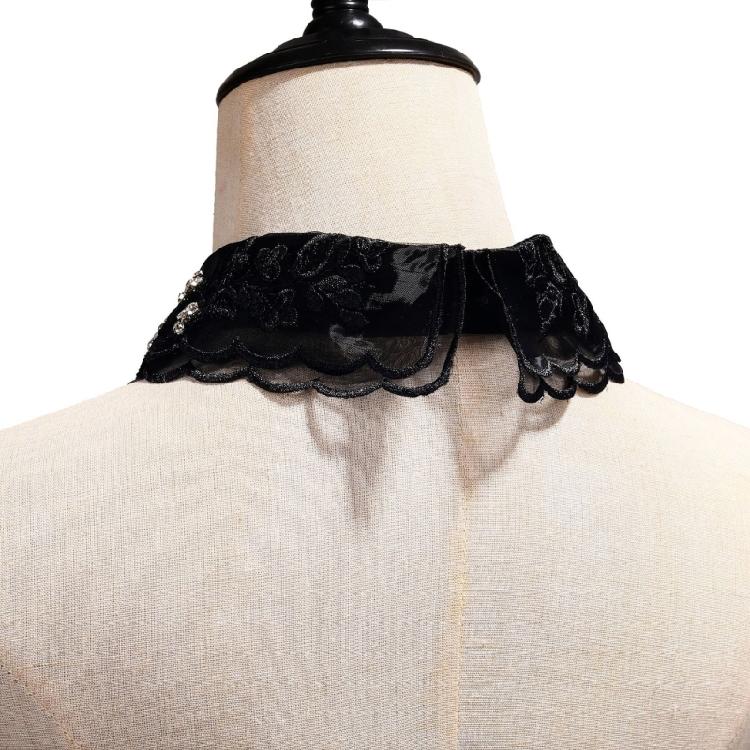 Fashionable Embroidery Floral Beaded Lace Fake Collar for Women Lapel Ruffled Organza Removable Collar Dress Accessory