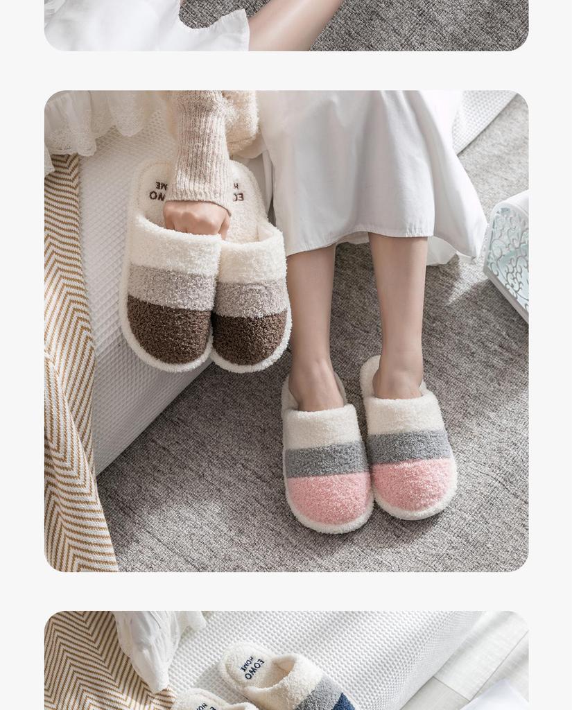 Popularne Przytulne Futrzane Bawełniane Kapcie dla Par - Antypoślizgowe, na Grubej Podeszwie do Noszenia w Pomieszczeniach na Jesień i Zimę